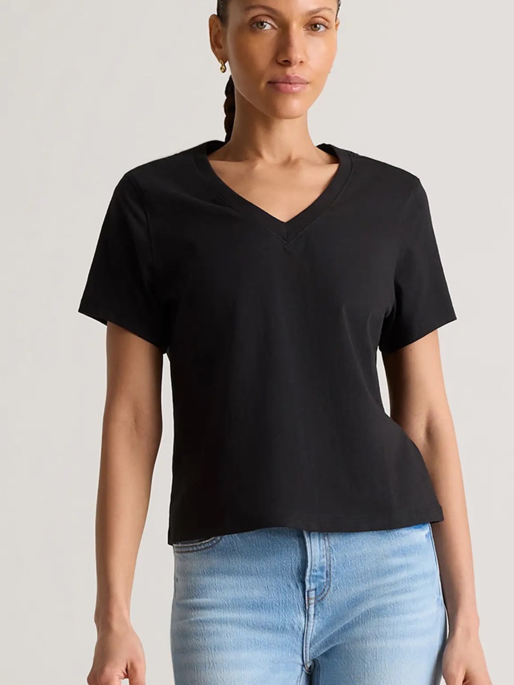 NWT Quince 100% organic cotton boxy v neck tee black large